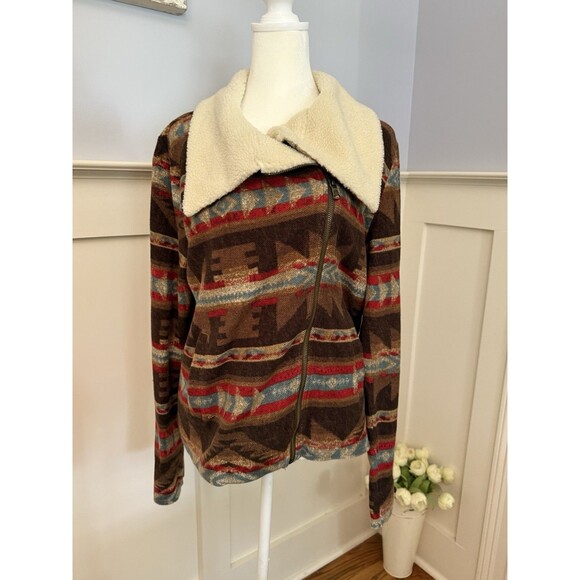 Lauren Ralph Lauren Jacket Women L Southwest Aztec Sherpa Lined Collar Knit - Picture 1 of 8